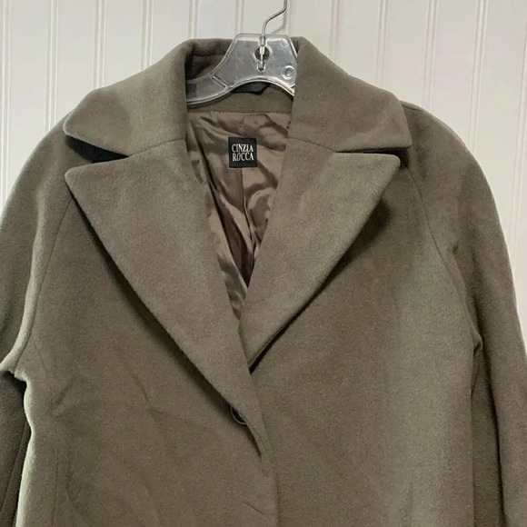 CINZIA ROCCA Size 12 Classic Long-sleeve Wool Coat In Taupe - Picture 3 of 5